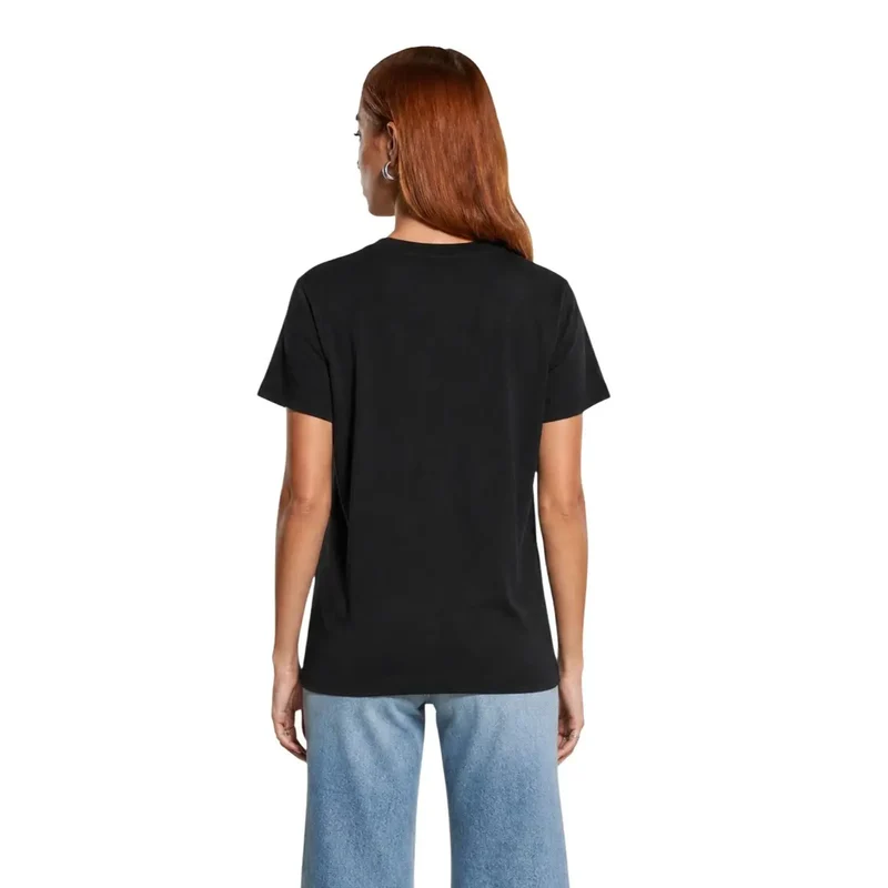 Damen T-Shirt aus schwarzer Baumwolle im klassischen Stil mit kurzem Ärmel