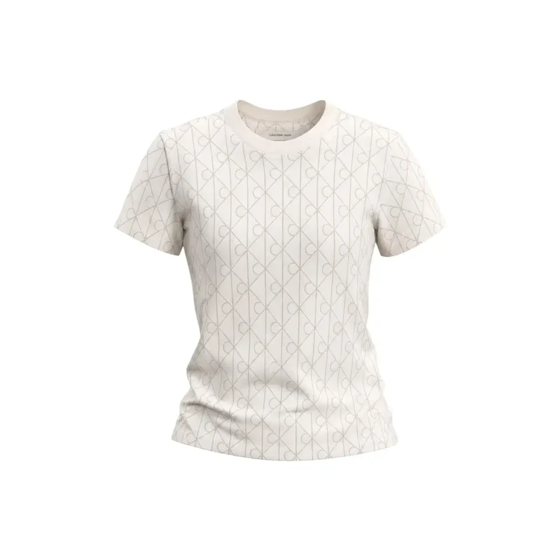 Calvin Klein Jeans Damen weißes Baumwoll-T-Shirt mit geometrischem Muster