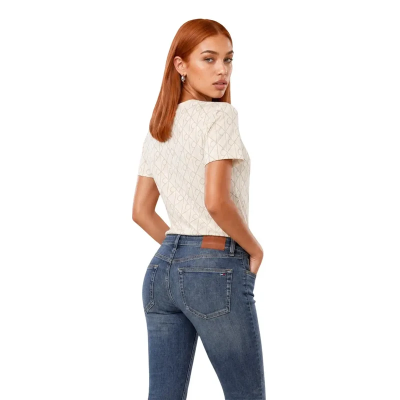 Calvin Klein Jeans Damen weißes Baumwoll-T-Shirt mit geometrischem Muster