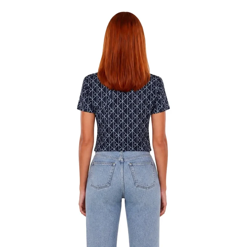 Calvin Klein Jeans Damen Blaues Geometrisches Baumwoll-T-Shirt