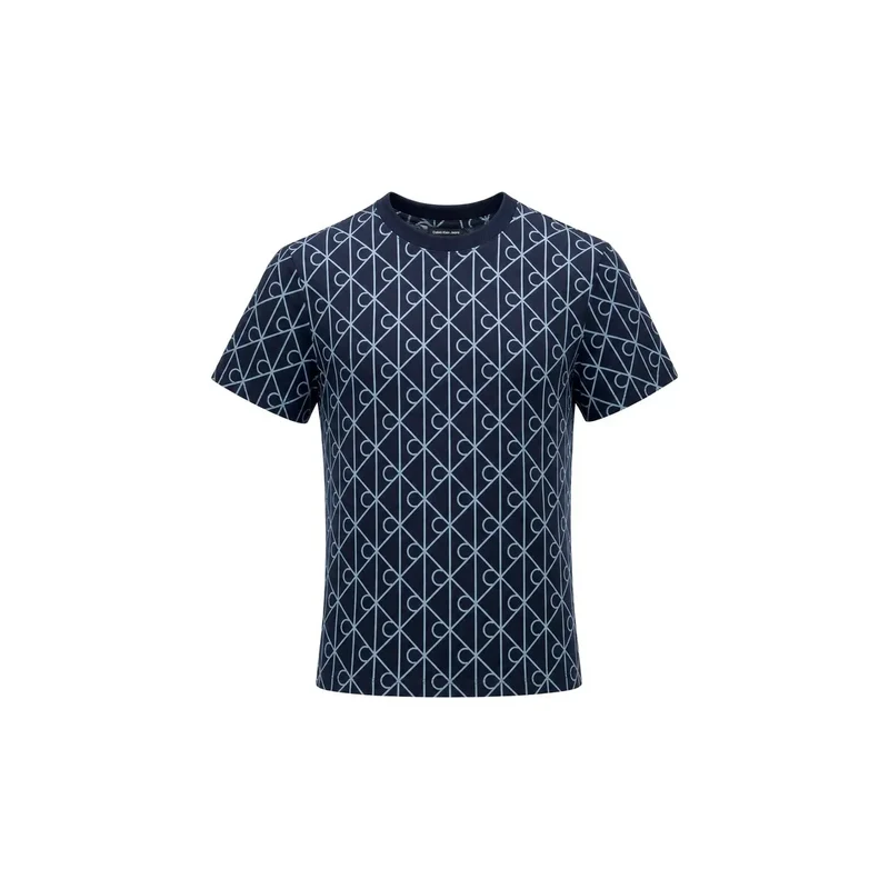 Calvin Klein Jeans Damen Blaues Geometrisches Baumwoll-T-Shirt