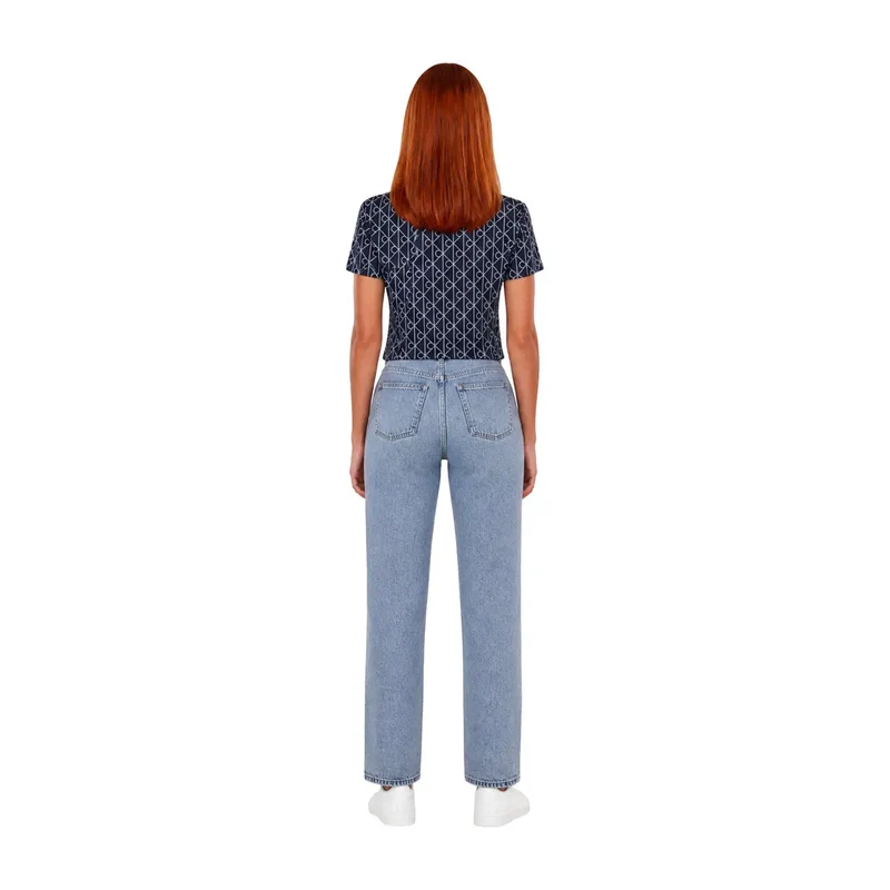 Calvin Klein Jeans Damen Blaues Geometrisches Baumwoll-T-Shirt
