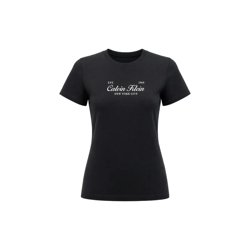 Calvin Klein Jeans Damen Schwarzes Baumwoll-Kurzarm-T-Shirt Klassisch