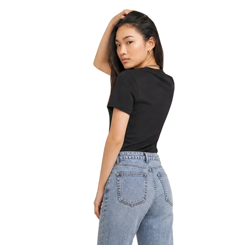 Calvin Klein Jeans Damen Schwarzes Baumwoll-Kurzarm-T-Shirt Klassisch