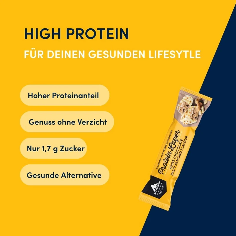 Karton Layer Proteinriegel Weiße Schokolade & Salzmandel (18x50g)