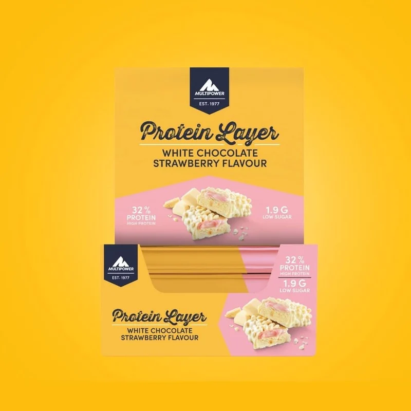 Protein Riegel Layer Weiße Schokolade & Erdbeere - 50g | 16g Protein