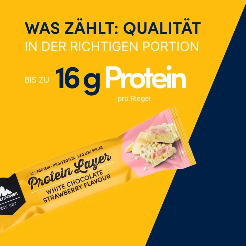Protein Riegel Layer Weiße Schokolade & Erdbeere - 50g | 16g Protein