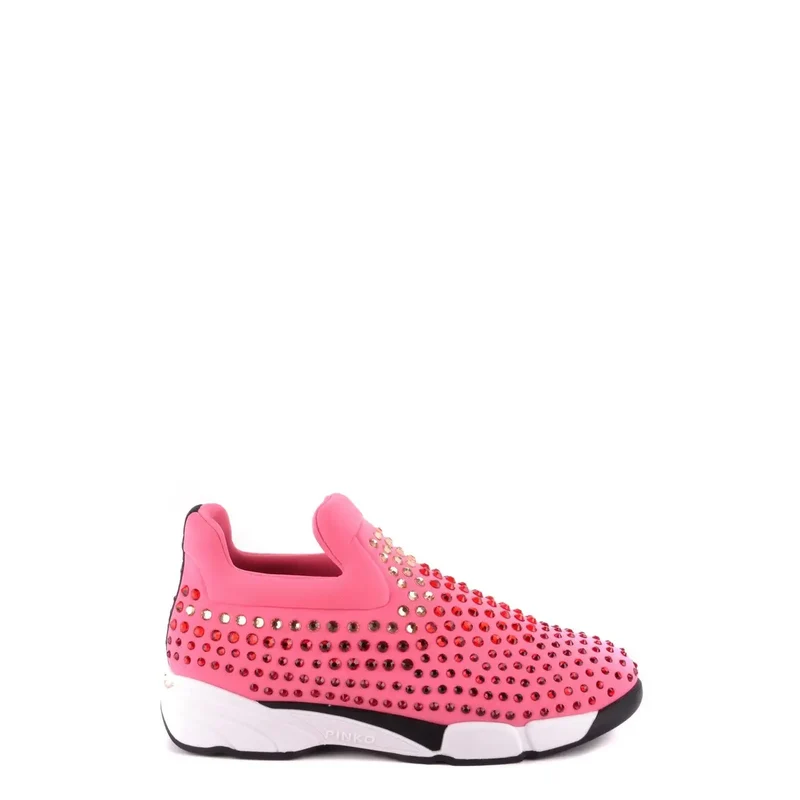 Pinko Damen Sneakers Rosa Stoff Strass Verzierungen