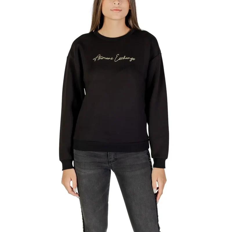Armani Exchange Frauen Schwarz Bedrucktes Langarm Rundhals Sweatshirt