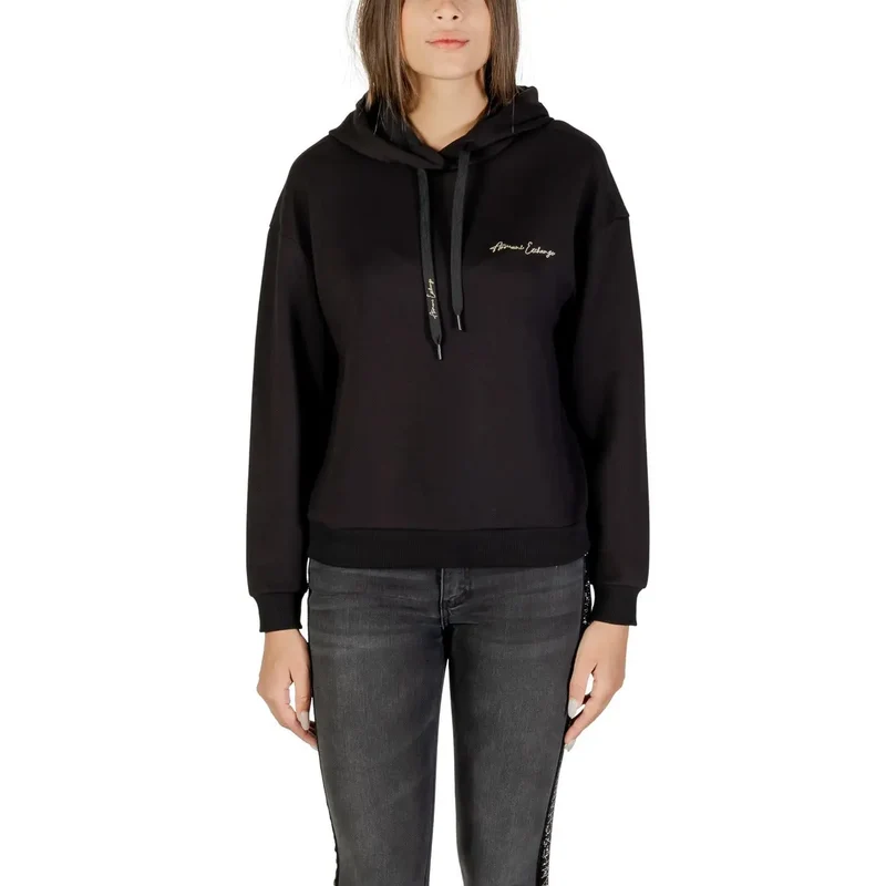 Armani Exchange Frauen Schwarz Bedrucktes Sweatshirt mit Kapuze