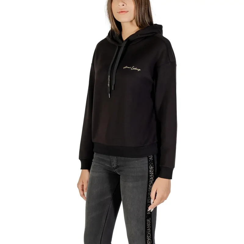 Armani Exchange Frauen Schwarz Bedrucktes Sweatshirt mit Kapuze