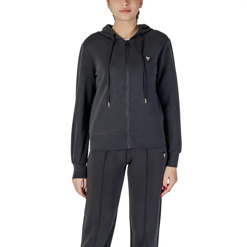 Guess Active Frauen Schwarz Langes Sweatshirt mit Kapuze und Reißverschluss