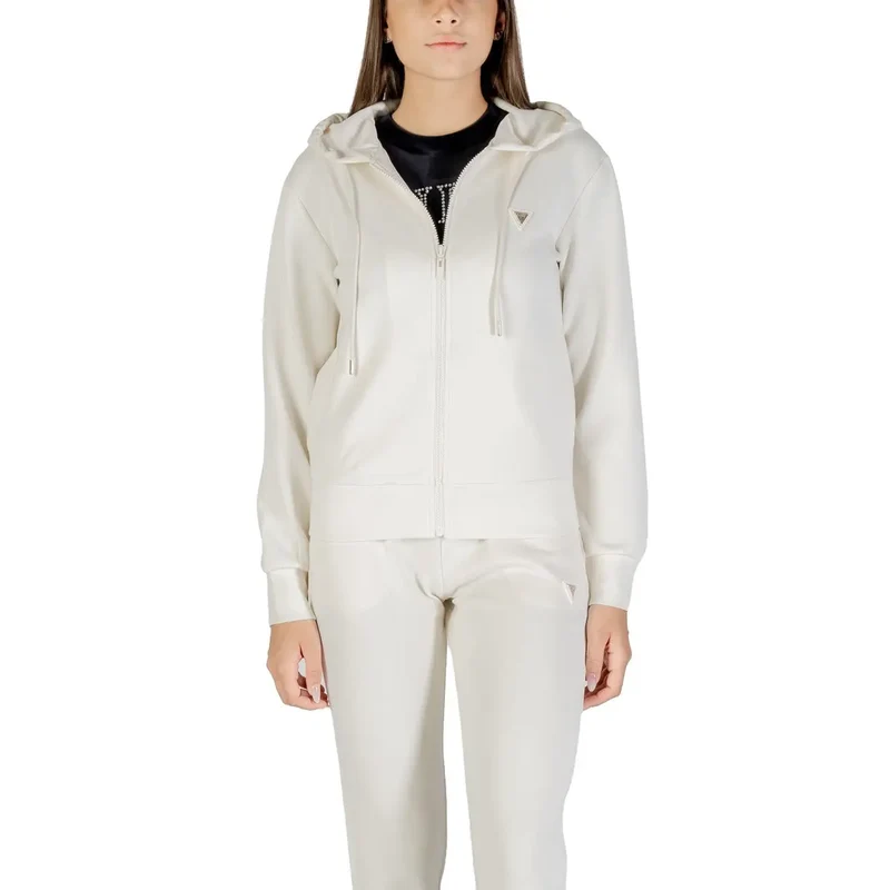 Guess Active Frauen Schwarz Langes Sweatshirt mit Kapuze und Reißverschluss