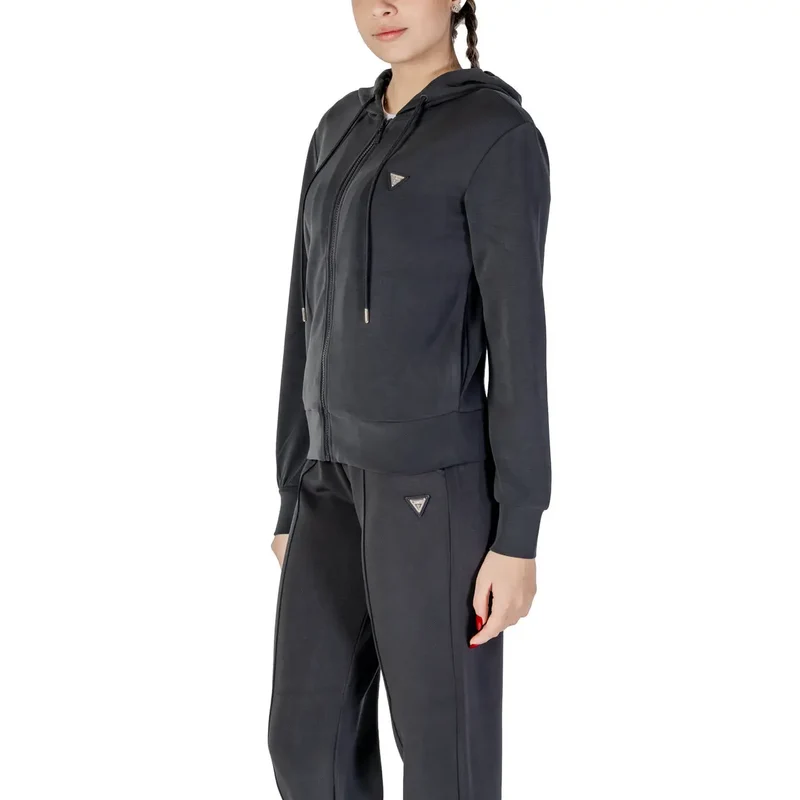 Guess Active Frauen Schwarz Langes Sweatshirt mit Kapuze und Reißverschluss