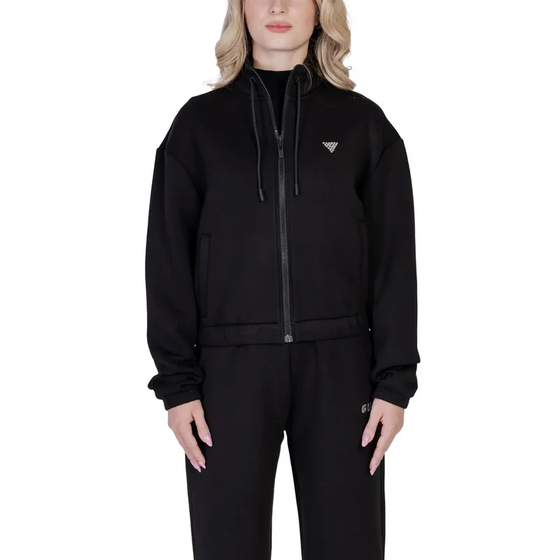 Guess Active Women Schwarzes Sweatshirt mit Kapuze und Reißverschluss
