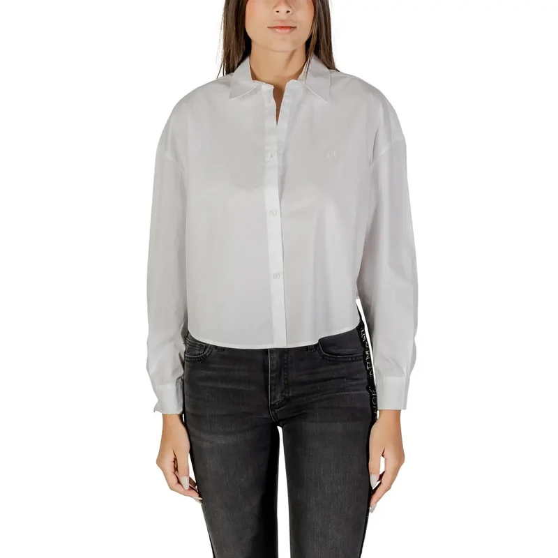 Armani Exchange Damen Weißes Langarmhemd mit Knopfleiste aus Baumwolle