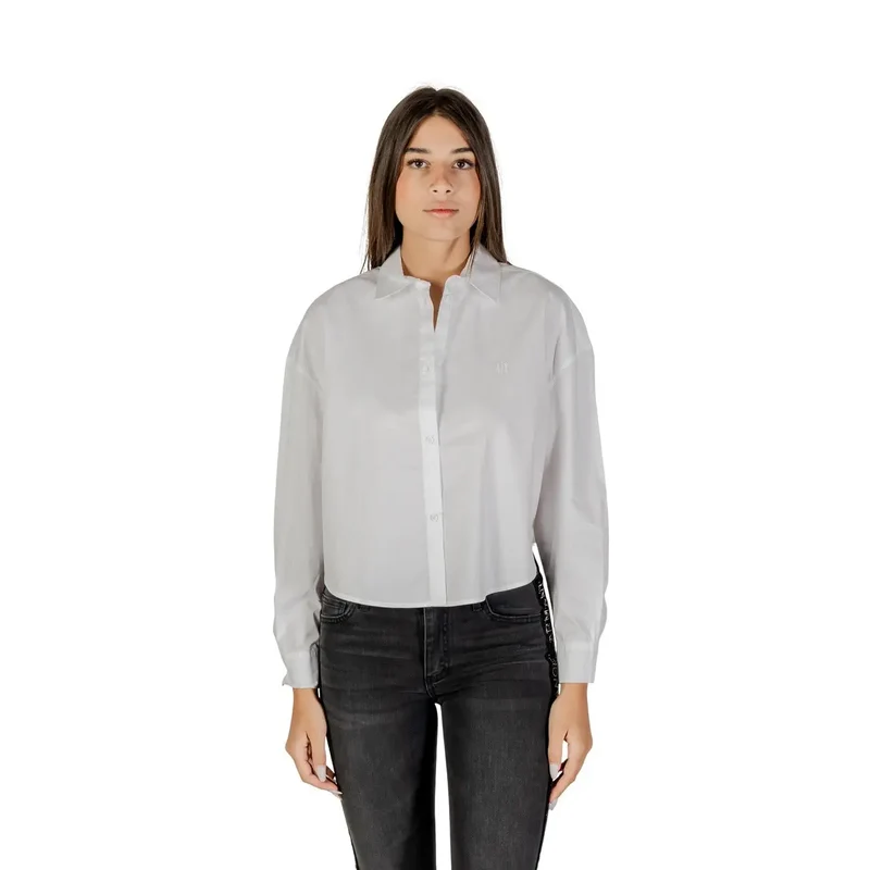 Armani Exchange Damen Weißes Langarmhemd mit Knopfleiste aus Baumwolle