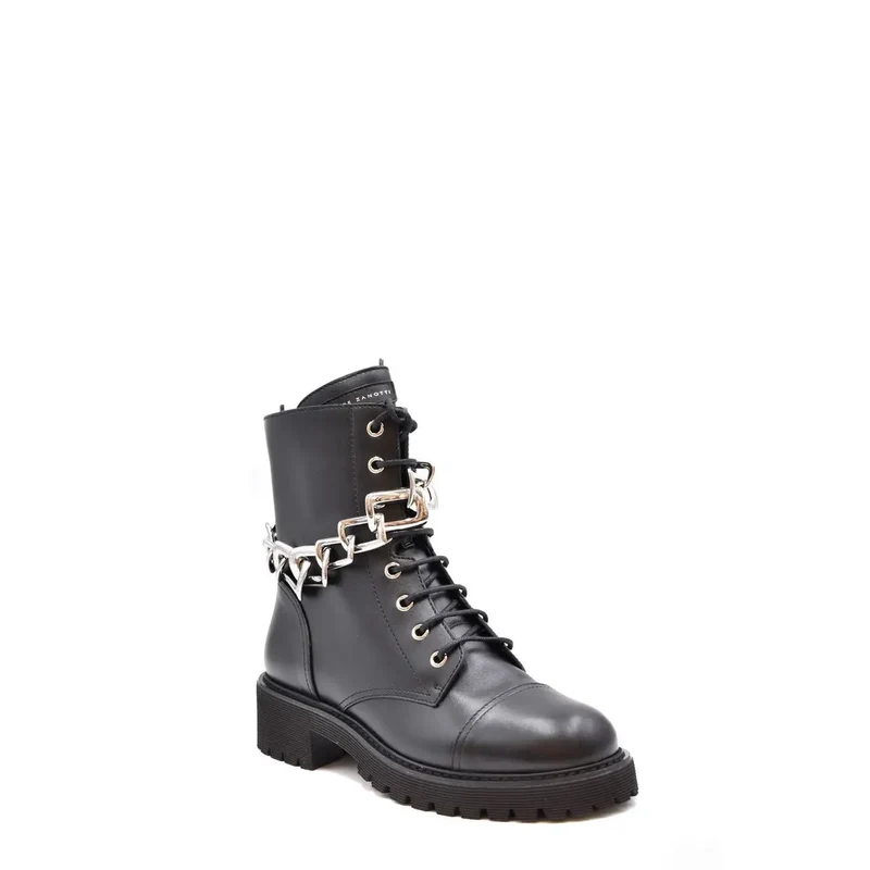 Giuseppe Zanotti Damen-Ankle-Top aus schwarzem Leder Boots Reißverschluss