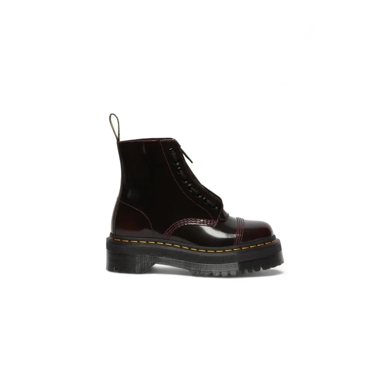 Dr. Martens Damen-Plateauschuhe aus bordeauxrotem Leder Boots
