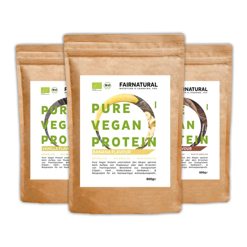 Bio Veganes Proteinpulver 3er-Bundle (Vanille, Schoko, Banane)
