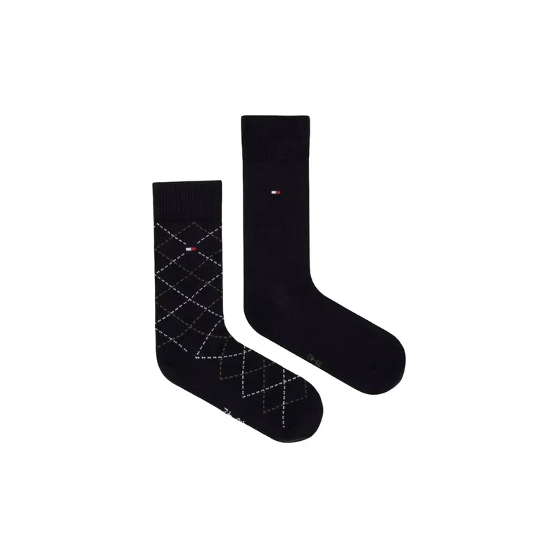 Tommy Hilfiger Herrensocken aus Baumwolle, schwarz mit Argyle-Muster, 2er-Pack