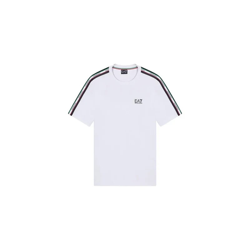 EA7 Herren Weißes Baumwoll-Rundhals-T-Shirt 7M001861 AF12503