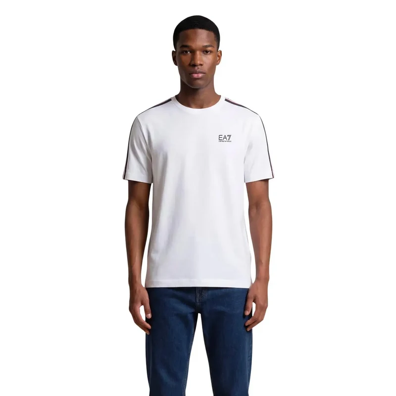 EA7 Herren Weißes Baumwoll-Rundhals-T-Shirt 7M001861 AF12503