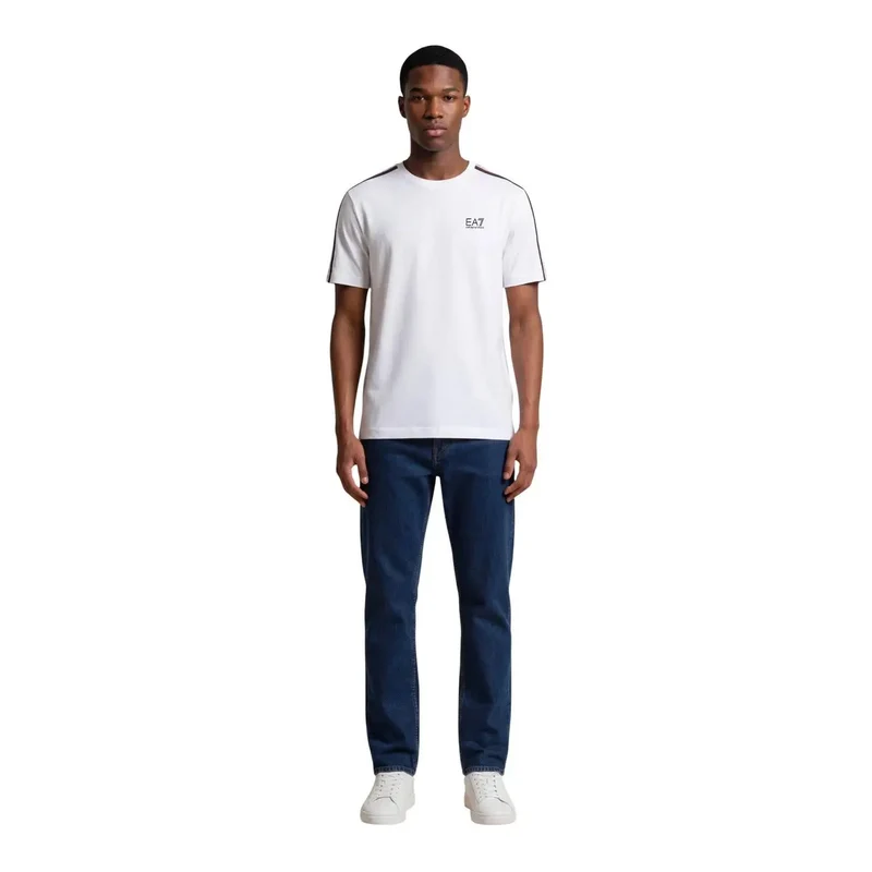 EA7 Herren Weißes Baumwoll-Rundhals-T-Shirt 7M001861 AF12503