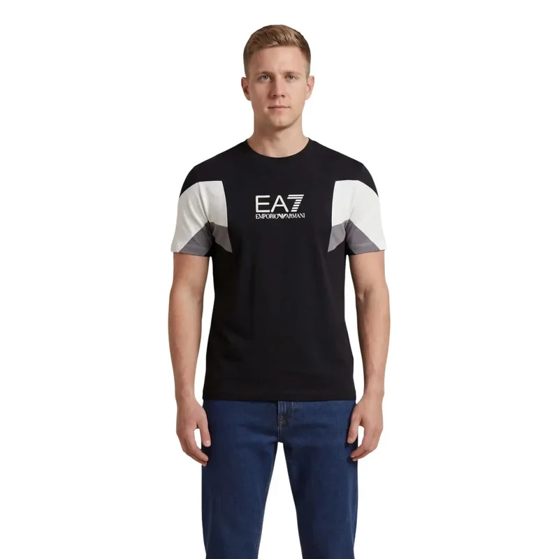 EA7 Herren Schwarzes Baumwoll-Rundhals-T-Shirt 7M001603 AF12503