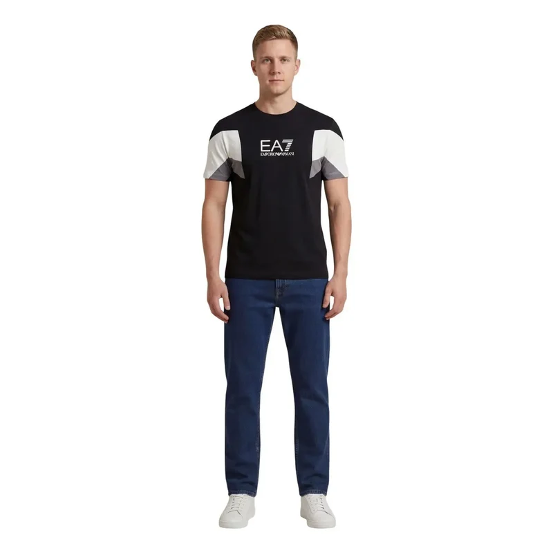 EA7 Herren Schwarzes Baumwoll-Rundhals-T-Shirt 7M001603 AF12503