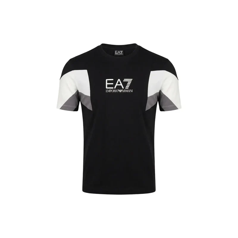 EA7 Herren Schwarzes Baumwoll-Rundhals-T-Shirt 7M001603 AF12503