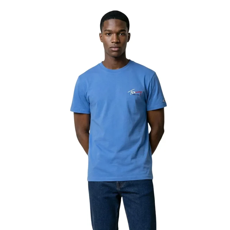 Tommy Hilfiger Jeans Herren T-Shirt Blau Bio-Baumwolle S