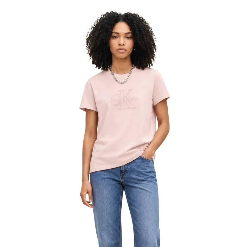 Calvin Klein Jeans Damen Pinkes Baumwoll-Shirt mit kurzem Ärmel