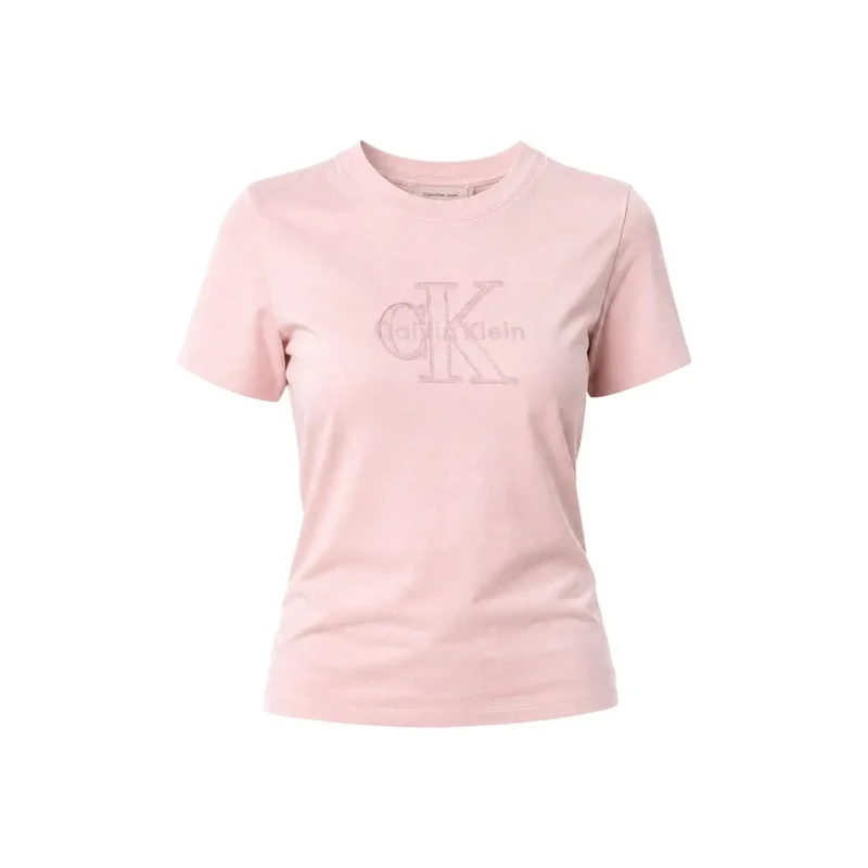 Calvin Klein Jeans Damen Pinkes Baumwoll-Shirt mit kurzem Ärmel