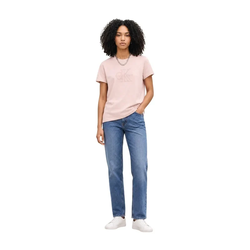 Calvin Klein Jeans Damen Pinkes Baumwoll-Shirt mit kurzem Ärmel
