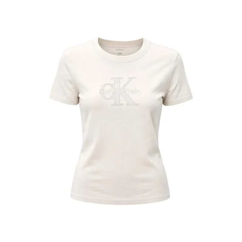 Calvin Klein Jeans Damen T-Shirt aus weißer Baumwolle mit Rundhalsausschnitt