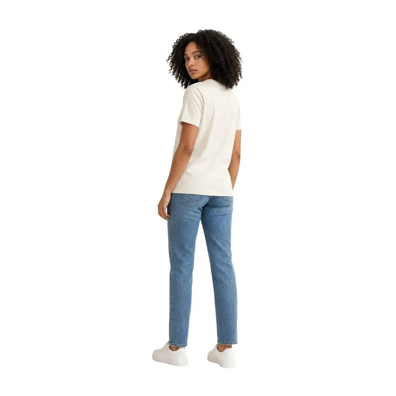 Calvin Klein Jeans Damen T-Shirt aus weißer Baumwolle mit Rundhalsausschnitt