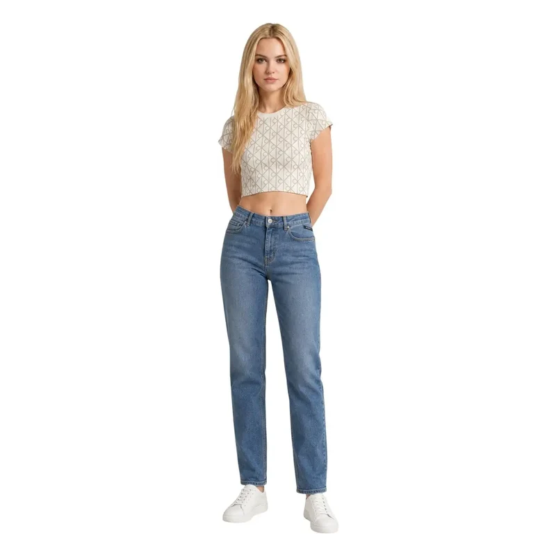Calvin Klein Jeans Damen T-Shirt aus weißer Baumwolle mit Rundhalsausschnitt