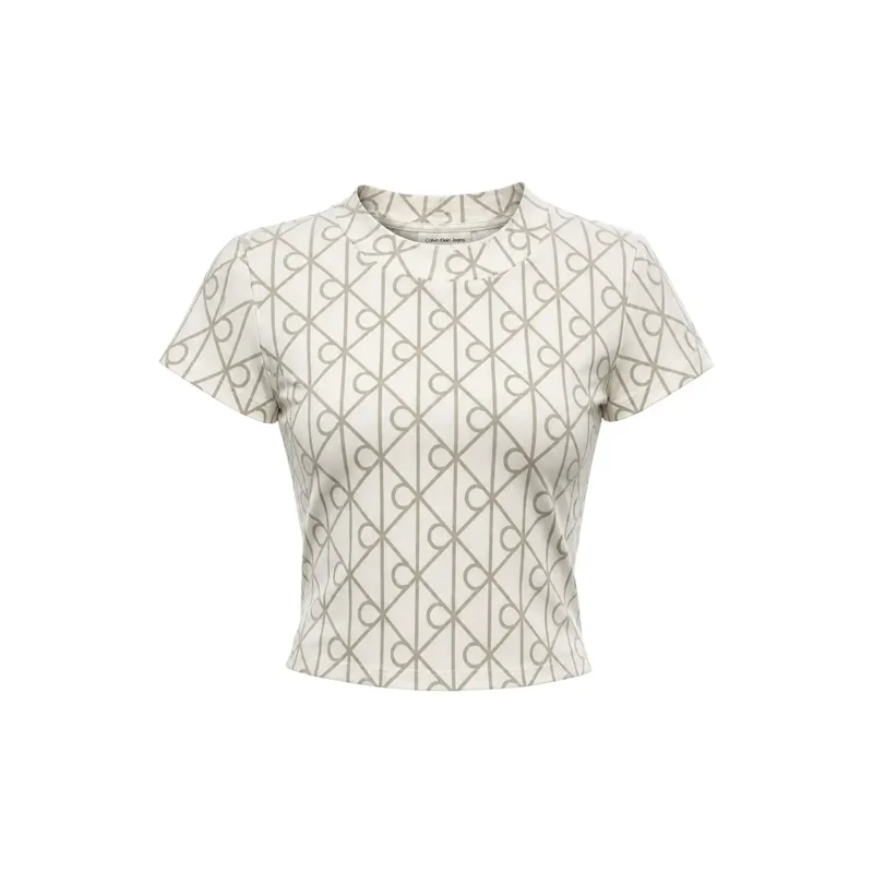 Calvin Klein Jeans Damen T-Shirt aus weißer Baumwolle mit Rundhalsausschnitt