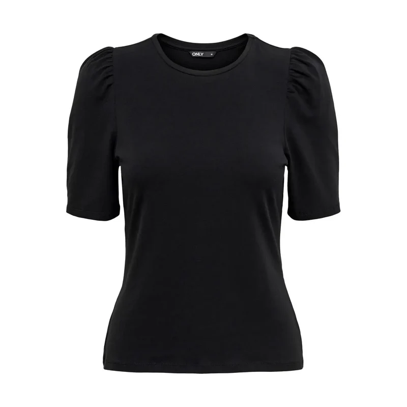 Only für Frauen: Baumwoll-T-Shirt mit kurzen Ärmeln und rundem Ausschnitt, schwarz