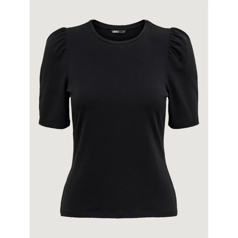 Only für Frauen: Baumwoll-T-Shirt mit kurzen Ärmeln und rundem Ausschnitt, schwarz