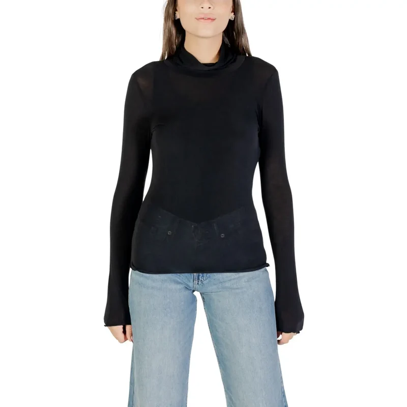 Chorhemden für Damen in Schwarz mit rundem Rollkragen, langem T-Shirt aus Kaschmir-Modal