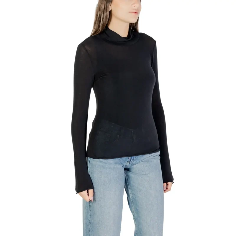 Chorhemden für Damen in Schwarz mit rundem Rollkragen, langem T-Shirt aus Kaschmir-Modal