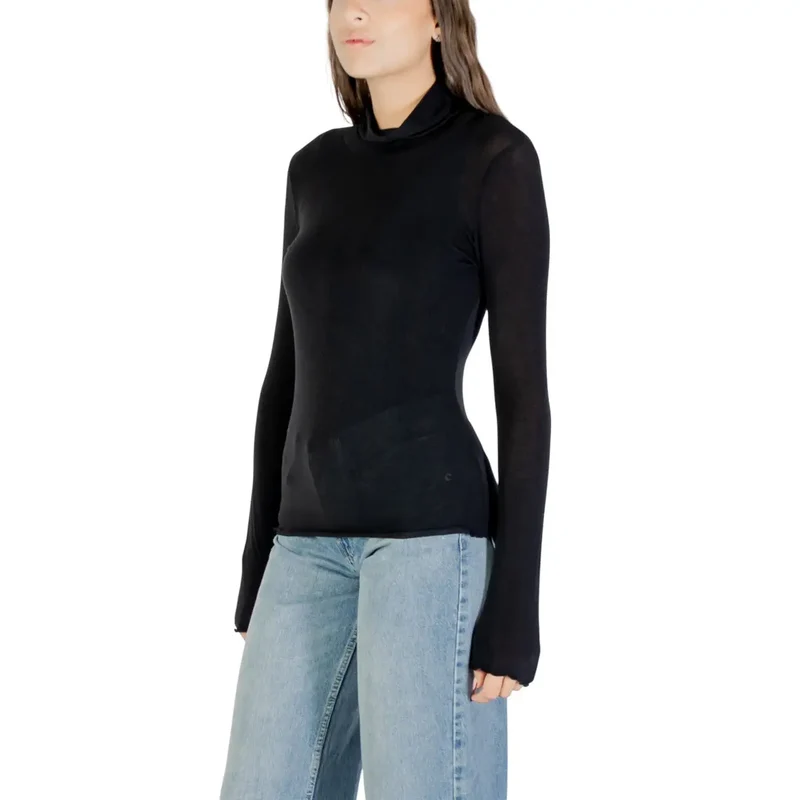 Chorhemden für Damen in Schwarz mit rundem Rollkragen, langem T-Shirt aus Kaschmir-Modal