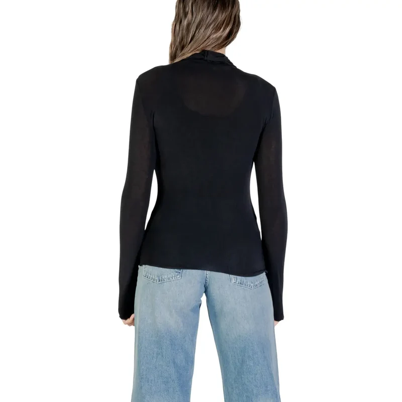 Chorhemden für Damen in Schwarz mit rundem Rollkragen, langem T-Shirt aus Kaschmir-Modal