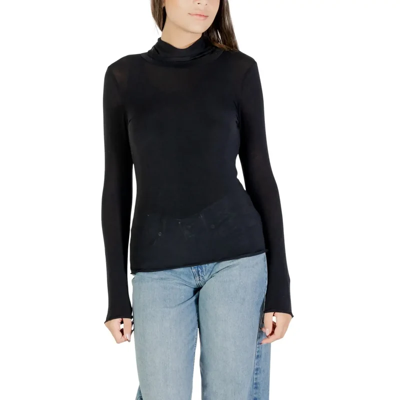 Chorhemden für Damen in Schwarz mit rundem Rollkragen, langem T-Shirt aus Kaschmir-Modal
