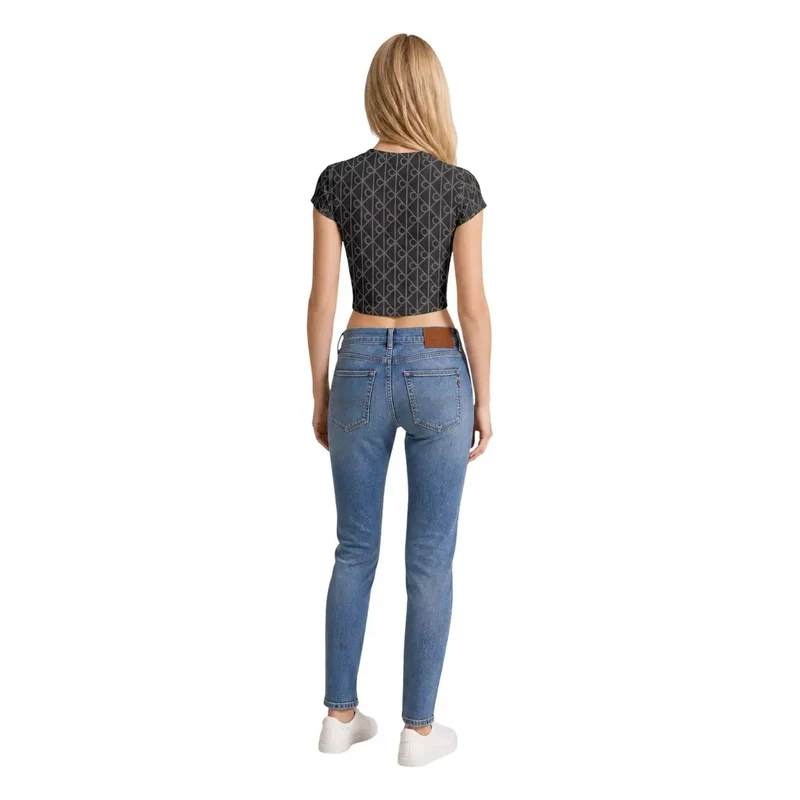 Calvin Klein Jeans Damen graues Baumwoll-T-Shirt mit Rundhalsausschnitt