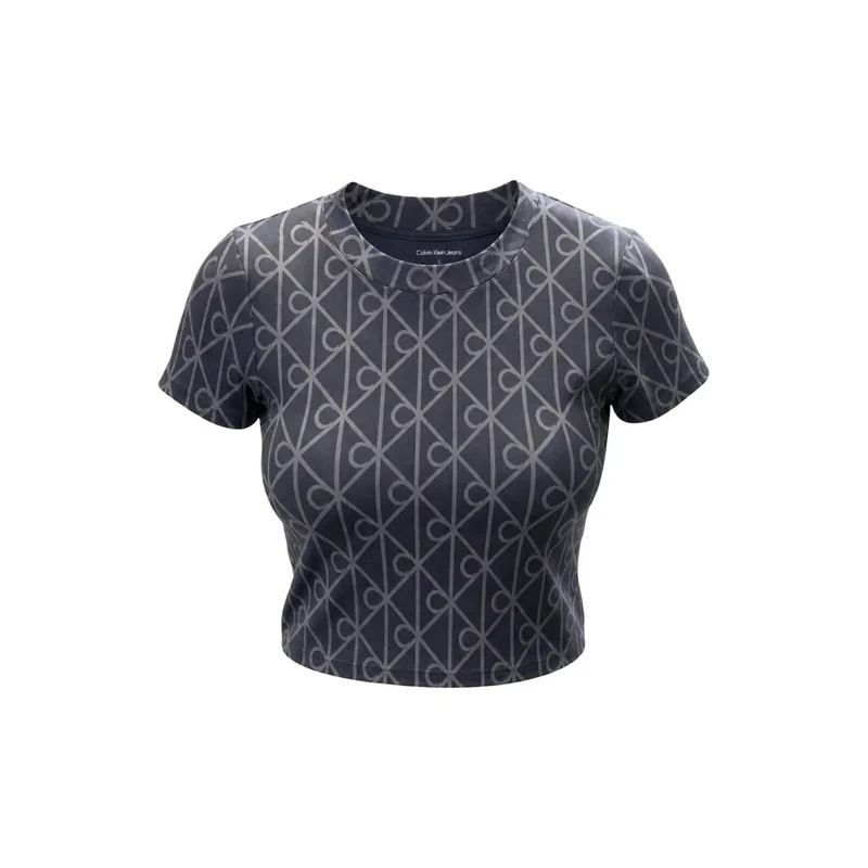 Calvin Klein Jeans Damen graues Baumwoll-T-Shirt mit Rundhalsausschnitt