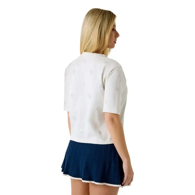 Guess Damen-T-Shirt aus weißer Baumwolle mit Strassverzierungen, Silvy-Stil, Rundhalsausschnitt