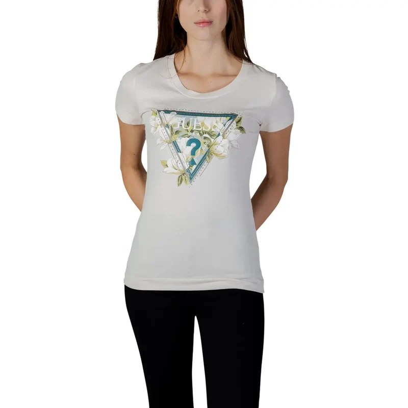 Damen-T-Shirt aus Baumwolle mit Rhinestone-Logo, schwarz, Rundhalsausschnitt